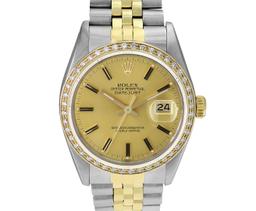 Rolex Mens 36MM 2Tone 18K Gold Diamond Bezel Datejust With Rolex Box