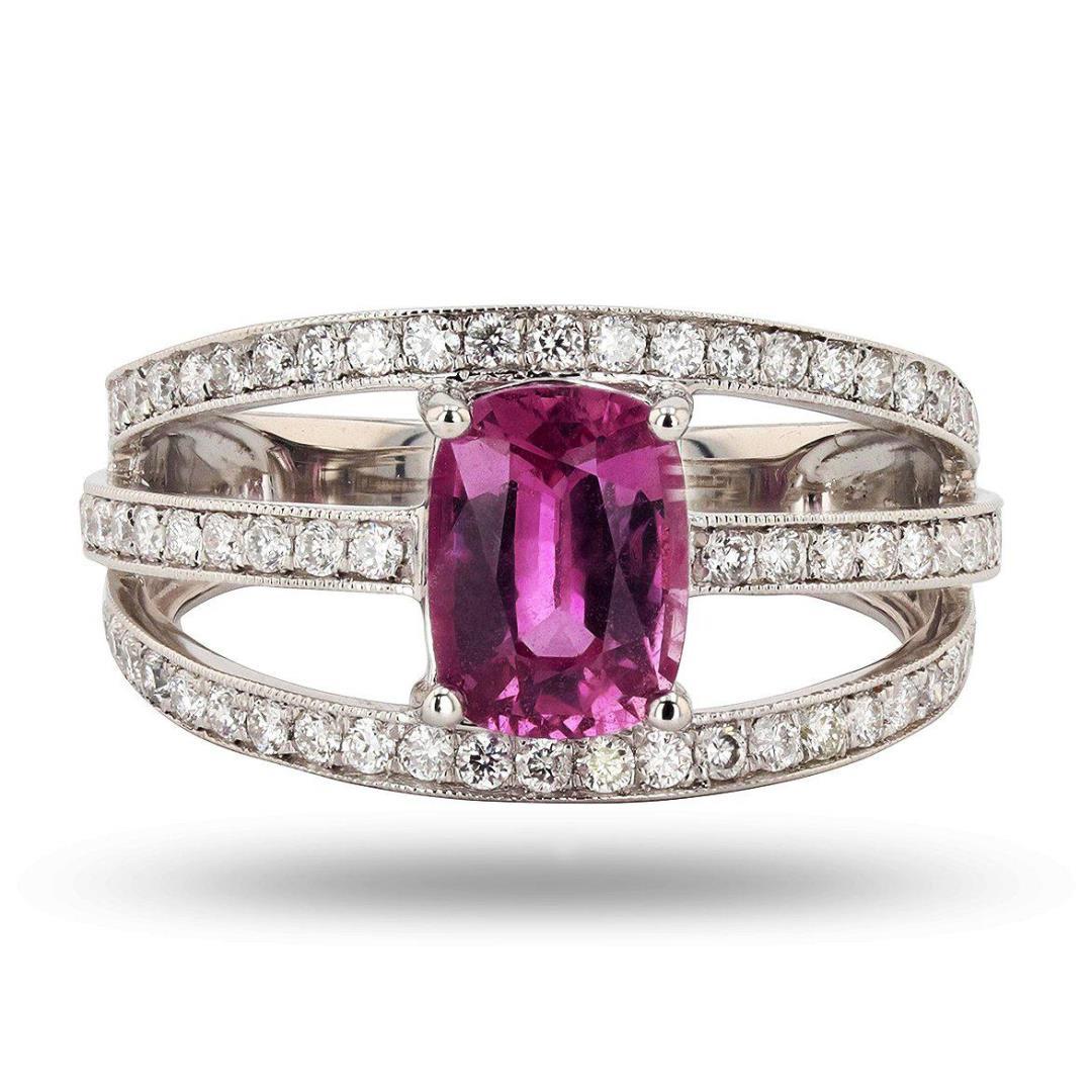 1.72 ctw Pink Sapphire and 0.60 ctw Diamonds Platinum Ring