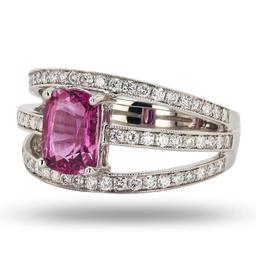 1.72 ctw Pink Sapphire and 0.60 ctw Diamonds Platinum Ring