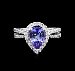 1.97 ctw Tanzanite and Diamond Ring - 14KT White Gold