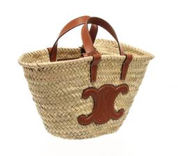 Celine Beige Wicker Classic Basket Teen Triomphe Tote Bag