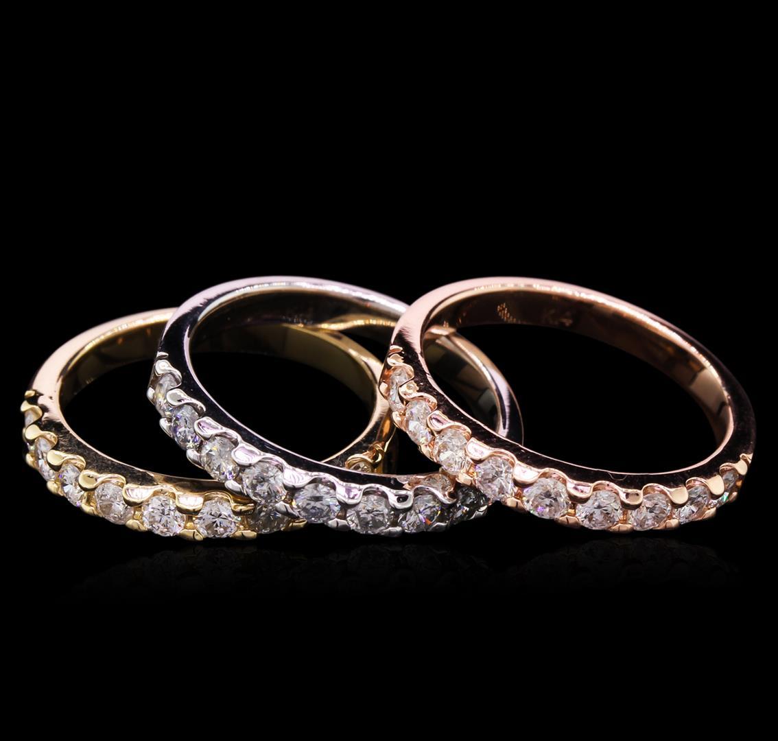 1.65 ctw Diamond Stackable Rings - 14KT Tri-Color Gold