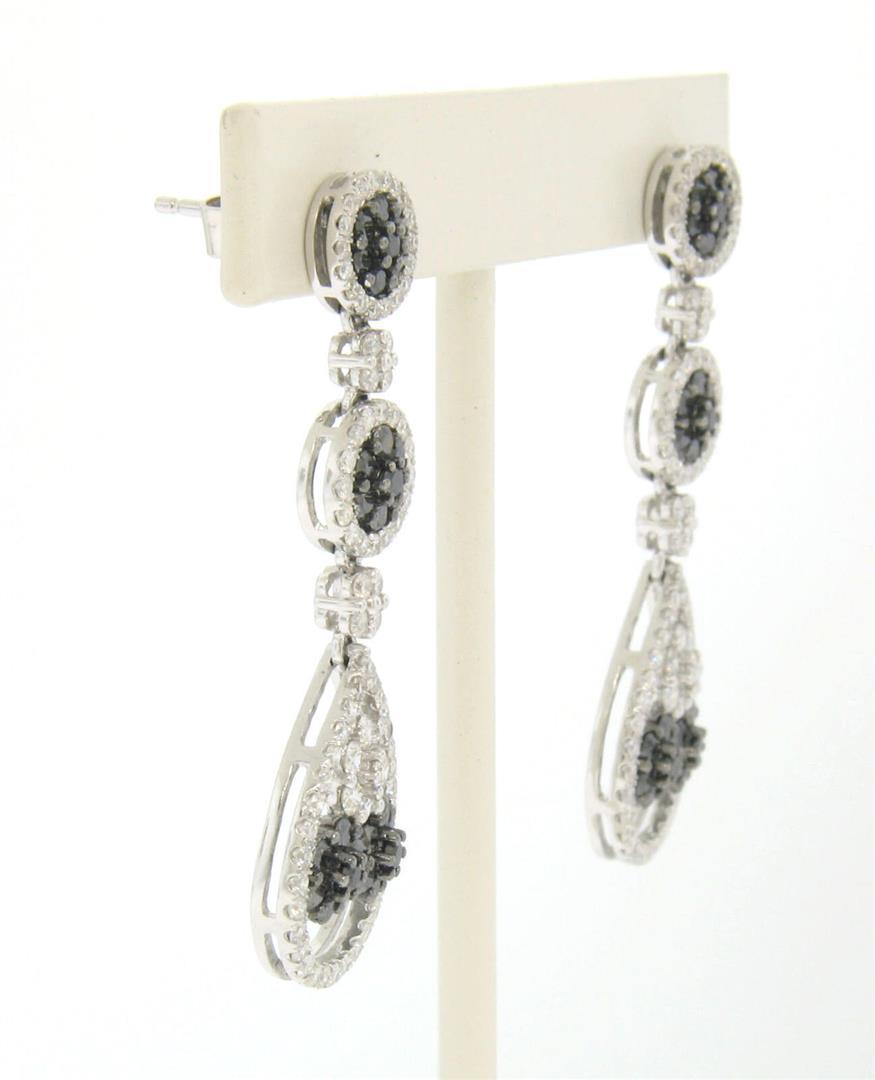 NEW 14k White Gold 3.74 ctw White and Black Diamond Long Dangle Drop Earrings