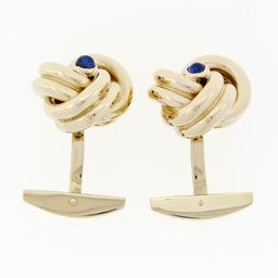 Men's Solid 14k Yellow Gold Sapphire Trinity Infinity Love Knot Heavy Cufflinks