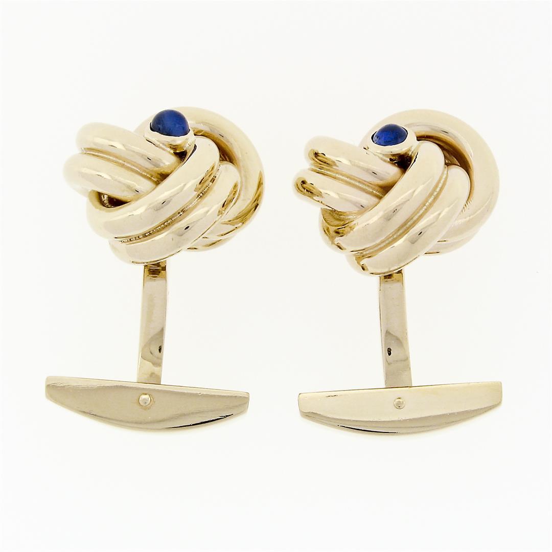 Men's Solid 14k Yellow Gold Sapphire Trinity Infinity Love Knot Heavy Cufflinks