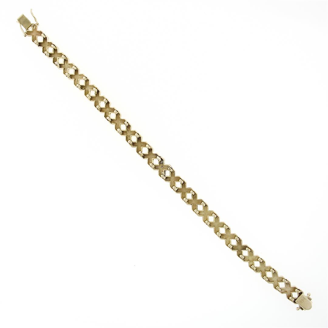 Estate 14K Yellow Gold Smooth Polished "X" Diamond Link Line Stackable Bracelet