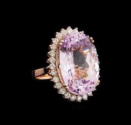 33.17 ctw Kunzite and Diamond Ring - 14KT Rose Gold