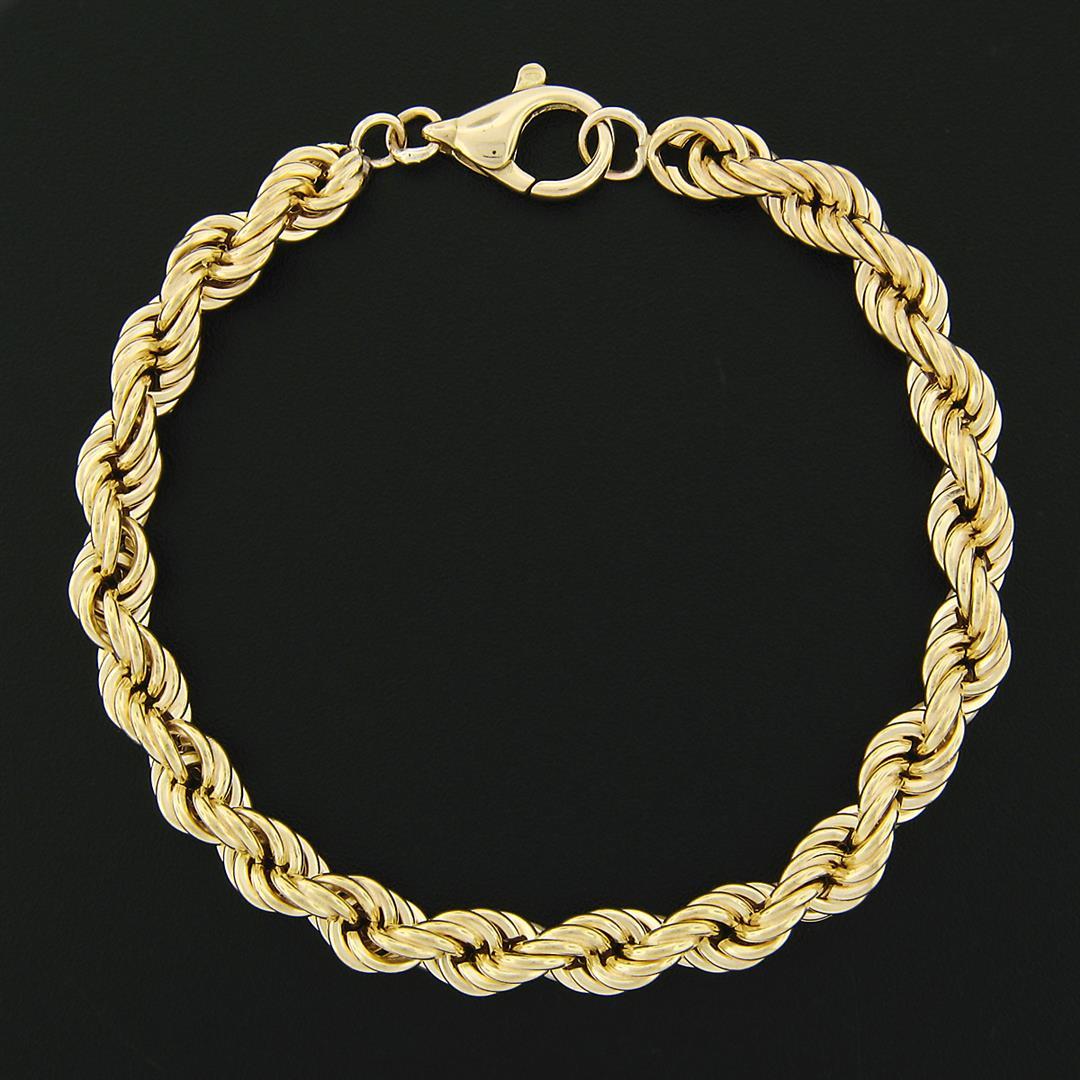 Fine Solid 18k Yellow Gold 8" 6.4mm Thick Puffed Rope Link Unisex Chain Bracelet