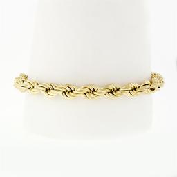 Fine Solid 18k Yellow Gold 8" 6.4mm Thick Puffed Rope Link Unisex Chain Bracelet