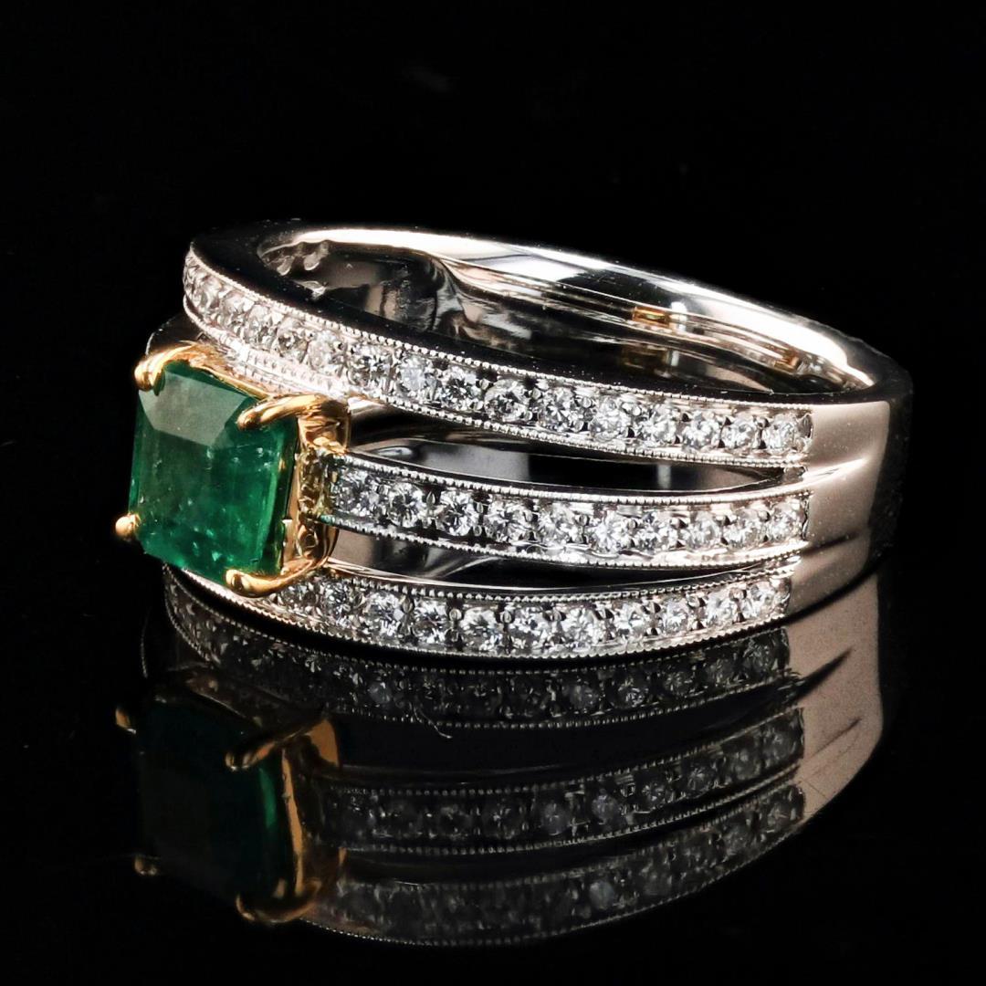 0.70 ctw Emerald and 0.48 ctw Diamond 18K White and Yellow Gold Ring