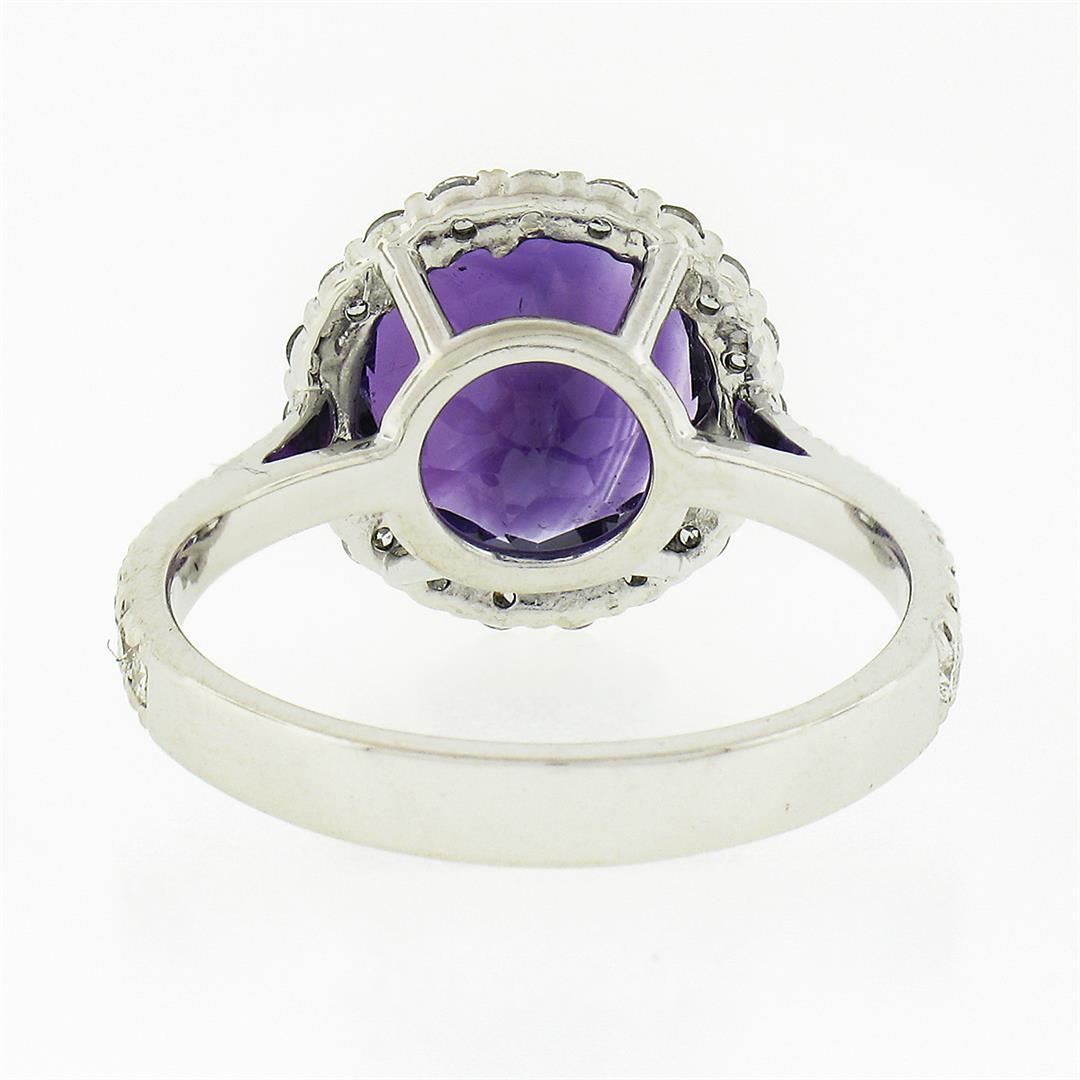 14K White Gold 4.1 ctw Royal Purple Amethyst Solitaire w/ Round Diamond Halo Rin