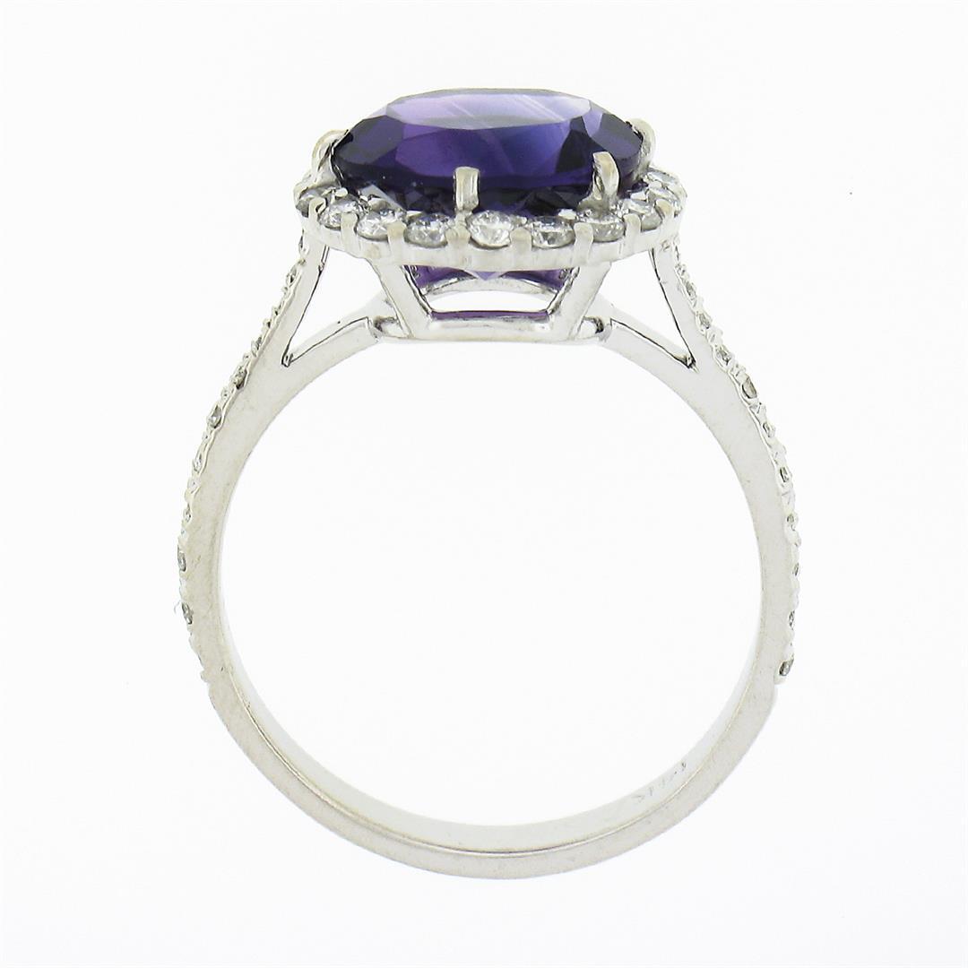 14K White Gold 4.1 ctw Royal Purple Amethyst Solitaire w/ Round Diamond Halo Rin