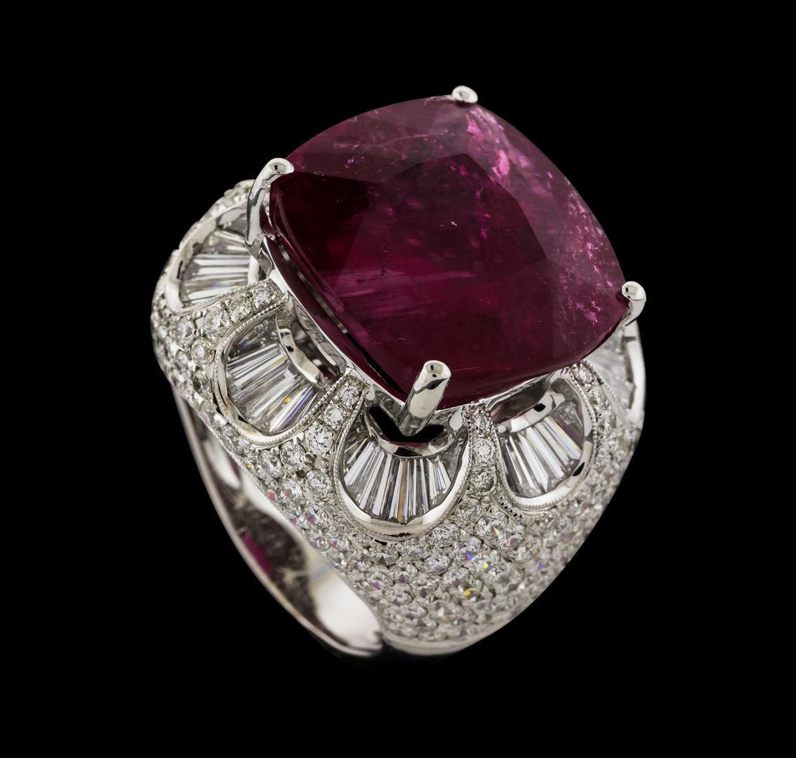 17.68 ctw Pink Tourmaline and Diamond Ring - 18KT White Gold