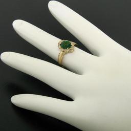 Vintage 14k Yellow Gold 1.15 ctw Green Tourmaline Solitaire & Diamond Halo Ring