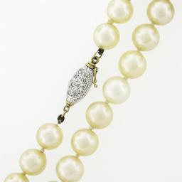 Classic 7.5-8mm Cultured Pearl Strand Necklace w/ 14k Gold Pave Diamond Clasp