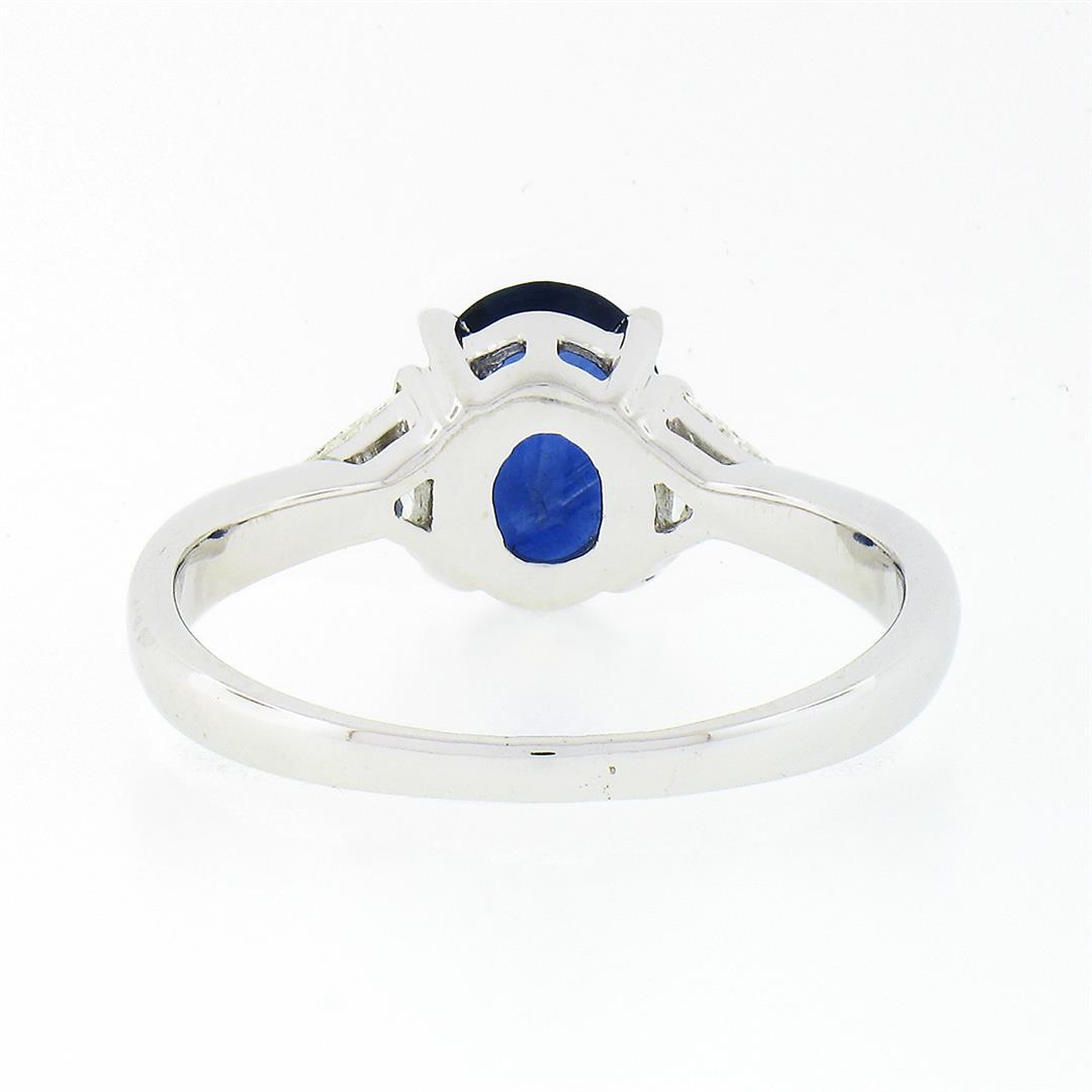 18K White Gold 2.21 ctw GIA Oval Sapphire & Trillion Diamond 3 Three Stone Ring