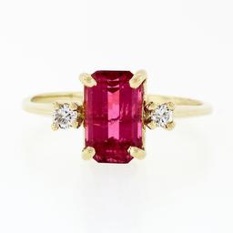 Vintage 14k Gold 2.20 ctw Emerald Pink Tourmaline Ring w/ Round Diamond Accents