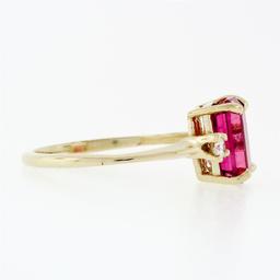 Vintage 14k Gold 2.20 ctw Emerald Pink Tourmaline Ring w/ Round Diamond Accents