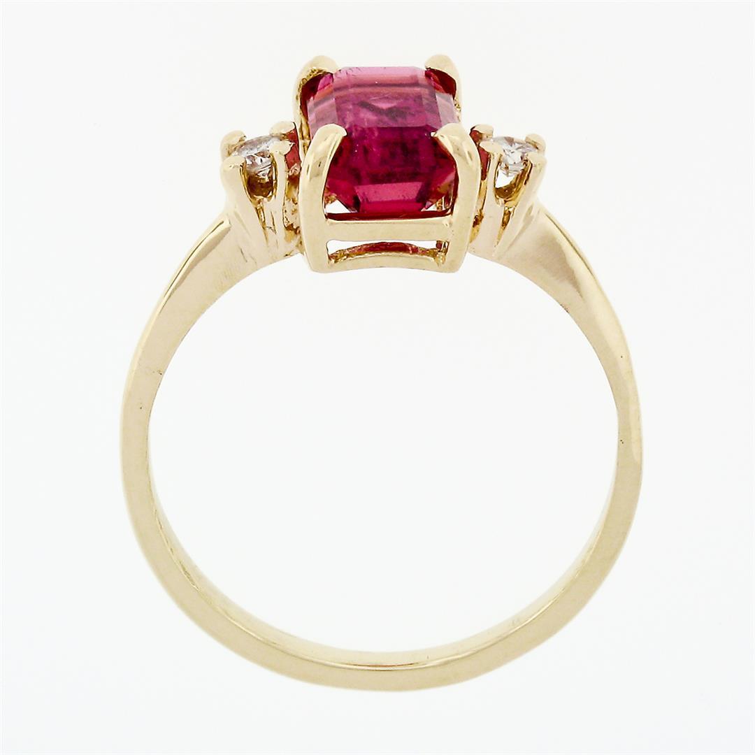 Vintage 14k Gold 2.20 ctw Emerald Pink Tourmaline Ring w/ Round Diamond Accents