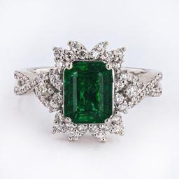 1.99 ctw Emerald and 0.57 ctw Diamond Platinum Ring (GIA CERTIFIED)