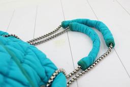 Chanel Turquoise Blue Quilted Bubble Jersey Snake Effect Chain Shoulder Bag