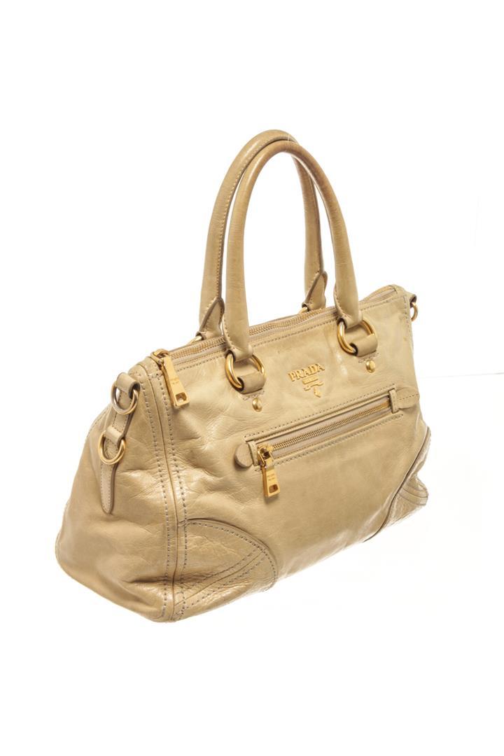 Prada Light Yellow Beige Leather Shoulder Bag