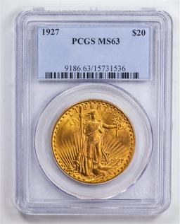 1927 $20 Double Eagle Gold Coin PCGS MS63