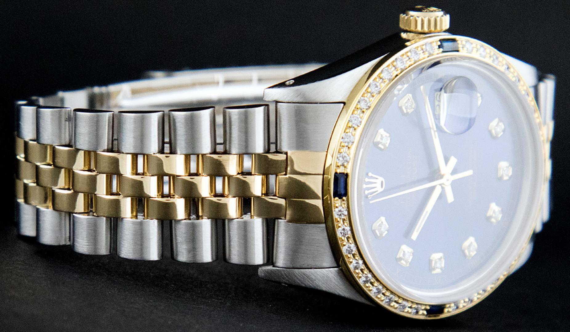 Rolex Mens 2 Tone Blue Diamond & Sapphire Datejust Wristwatch 36MM