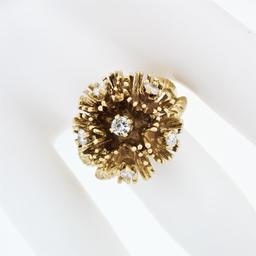 Vintage 14K Gold 0.48 ctw Diamond Twisted Wire Flower Burst Cluster Cocktail Rin