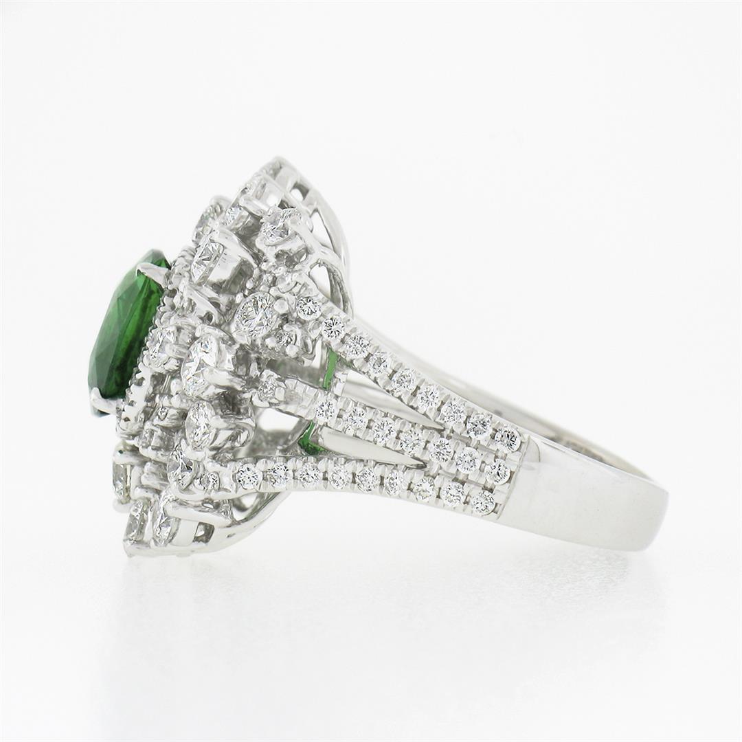 18k White Gold 5.67 ctw GIA Cushion Tsavorite & Diamond Cocktail Statement Ring