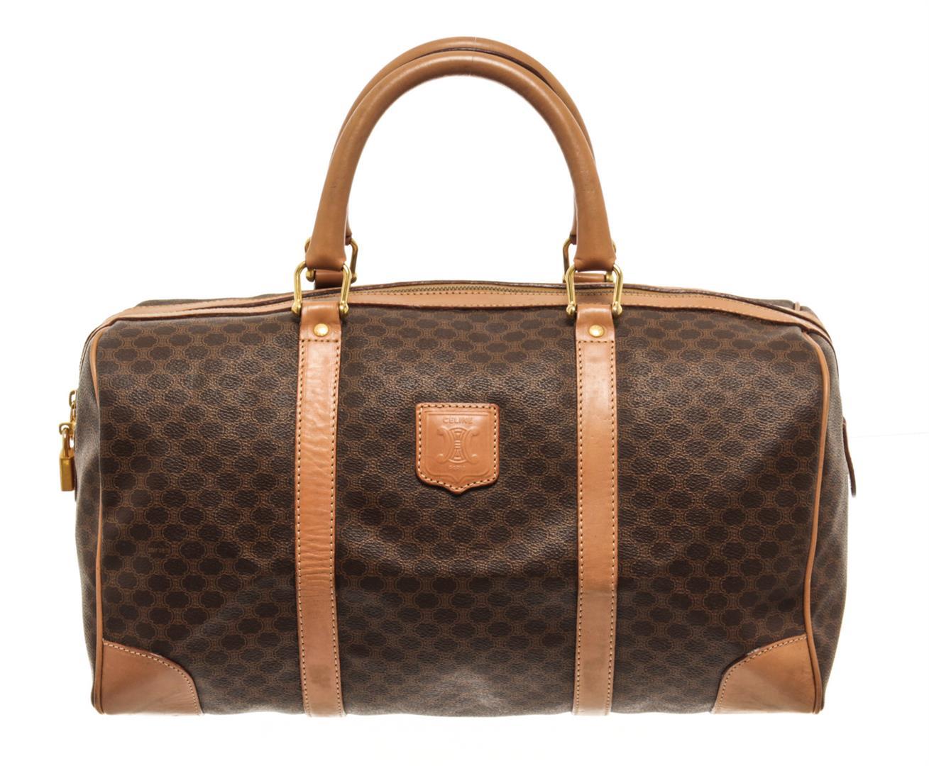 Celine Brown Macadam Canvas Boston Bag