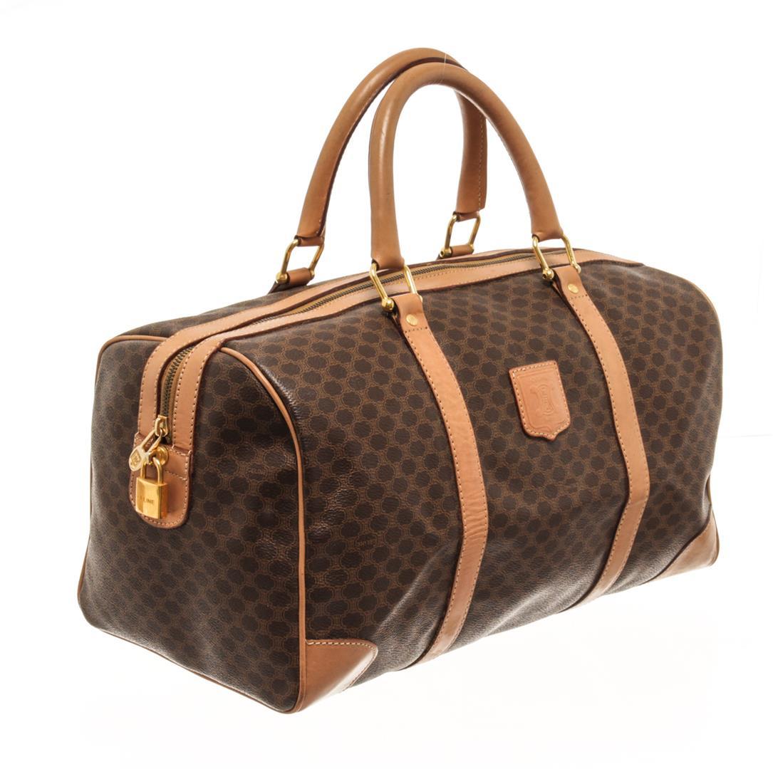 Celine Brown Macadam Canvas Boston Bag