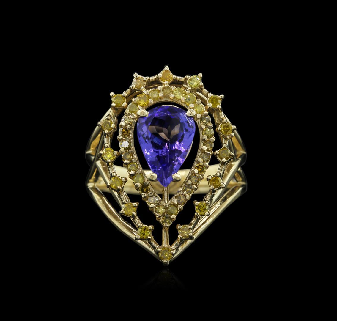 1.67 ctw Tanzanite and Diamond Ring - 14KT Yellow gold