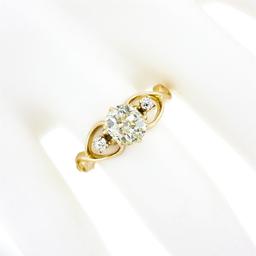 Antique Victorian 10k Gold 1.39 ctw Diamond 3 Stone w/ Open Sides Engagement Rin