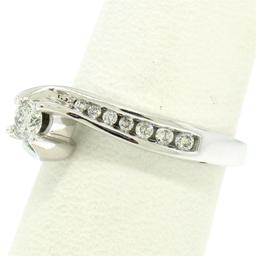 14k White Gold 0.55 ctw Round Diamond Channel & Solitaire Twist Swirl Bypass Rin