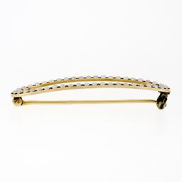 Antique Victorian 14K Yellow Gold Fine Curved Long Oval Seed Pearl Brooch Pin