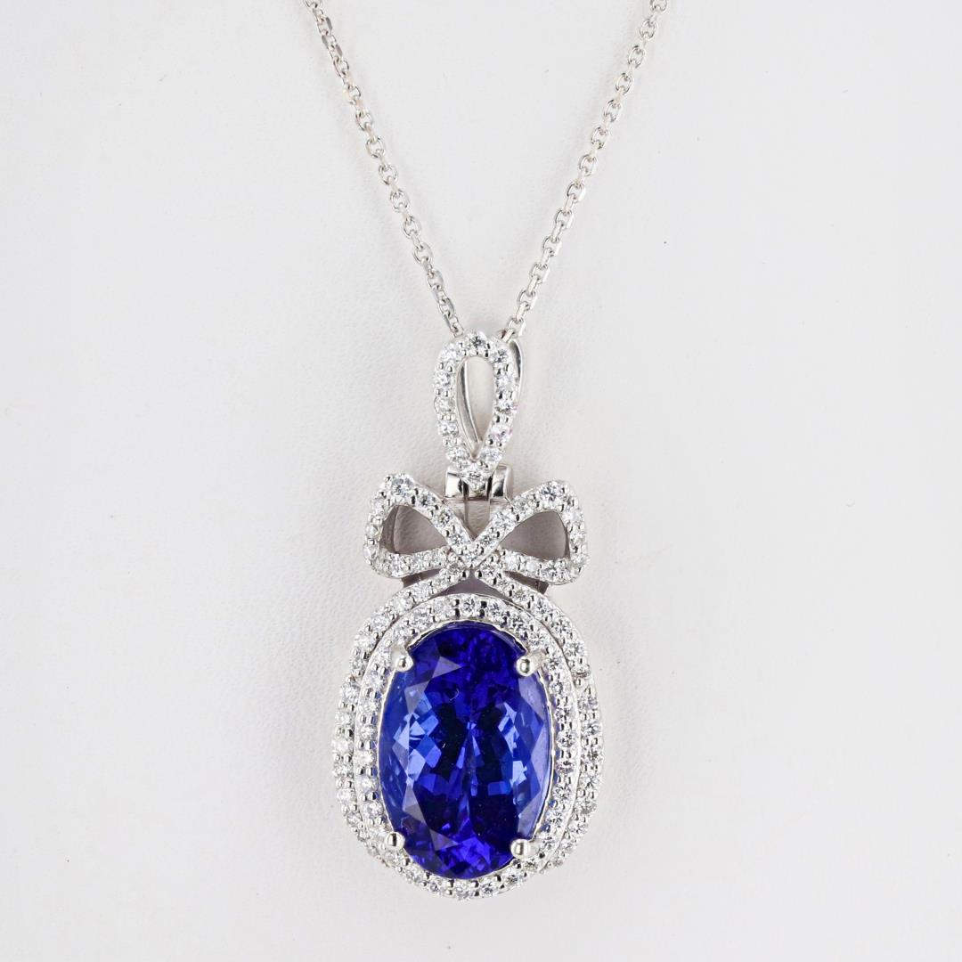 6.44 ctw Tanzanite and 0.66 ctw Diamond Platinum Pendant