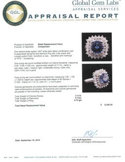 14KT White Gold 3.11 ctw Tanzanite and Diamond Ring