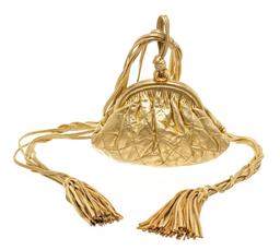 Chanel Vintage Gold Leather Tassel Frame Waist Bag