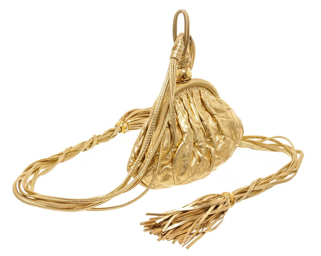 Chanel Vintage Gold Leather Tassel Frame Waist Bag