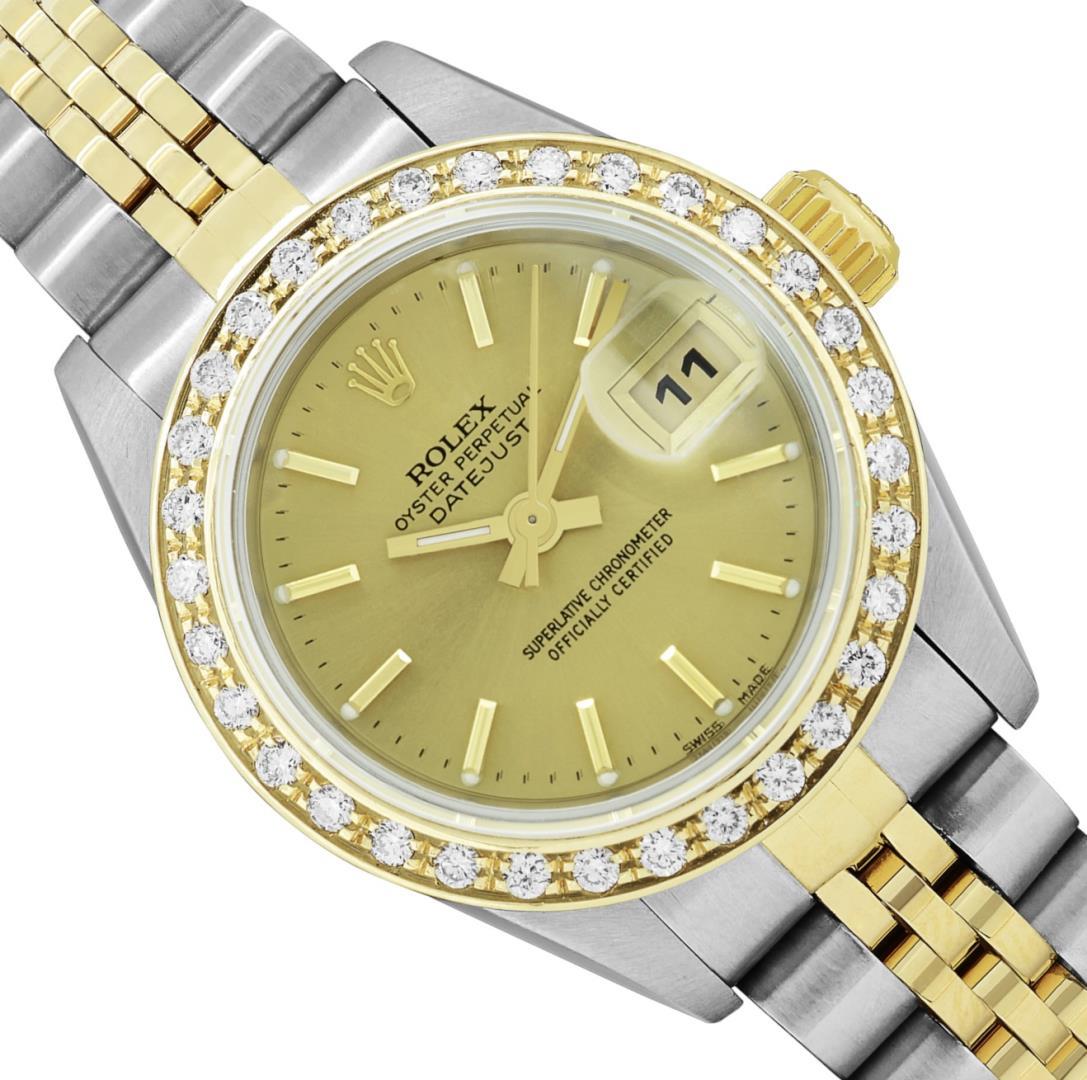 Rolex Ladies 18K Two Tone Gold And Steel Champagne Index Diamond Bezel Datejust