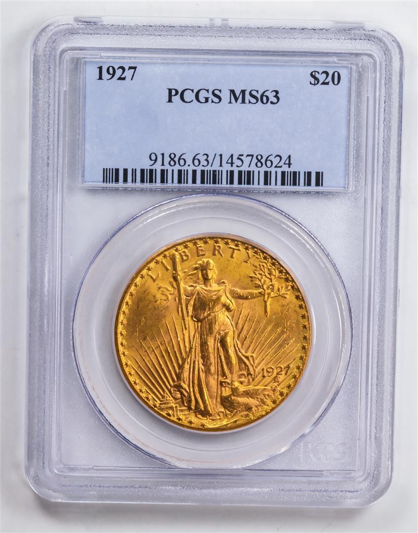 1927 $20 Double Eagle Gold Coin PCGS MS63