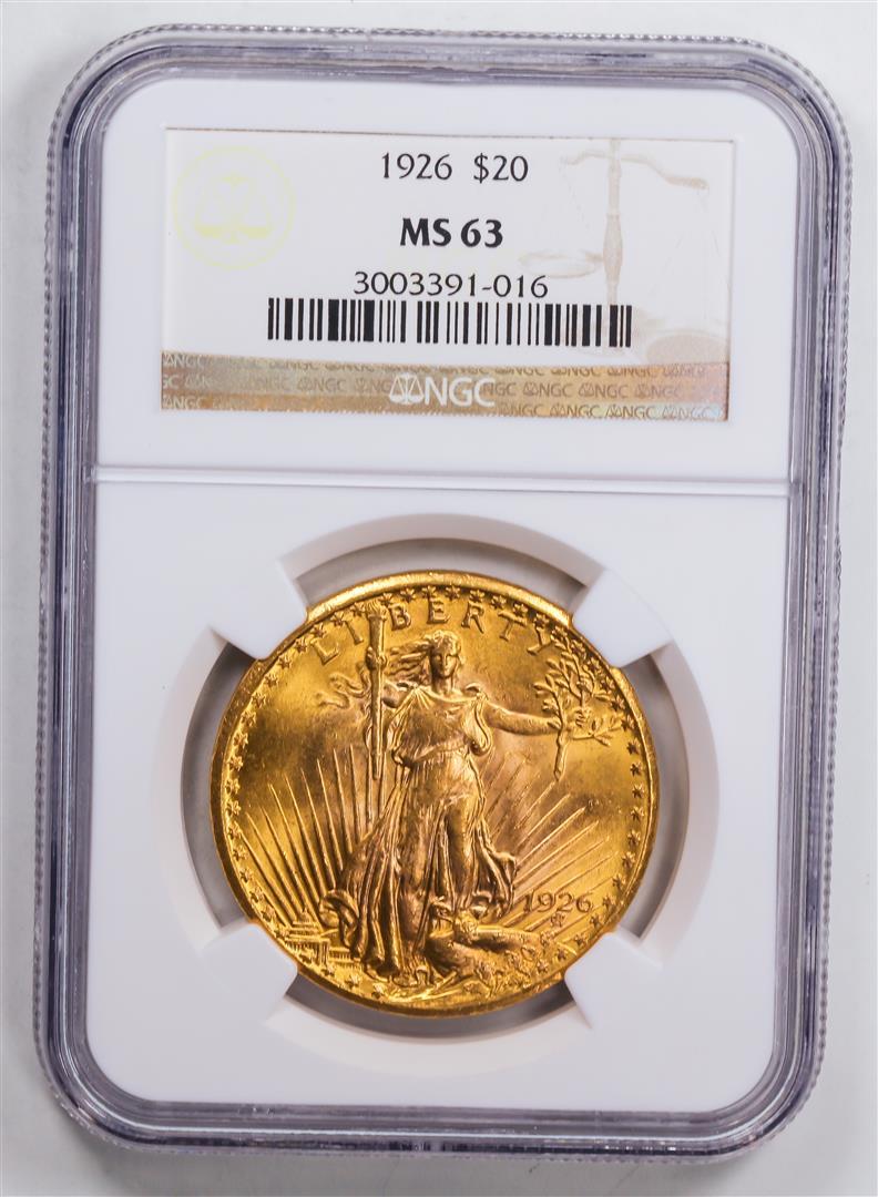 1926 $20 Double Eagle Gold Coin NGC MS63