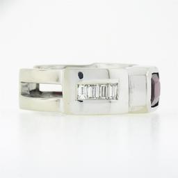 Unisex Vintage 14k Gold 3.55 ctw Rectangular GIA Burma Bezel Ruby & Diamond Ring