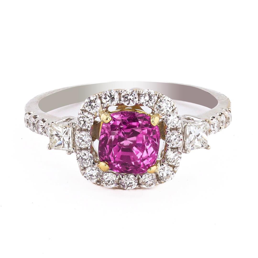 1.57 ctw Pink Sapphire and 0.37 ctw Diamond 18K White and Yellow Gold Ring