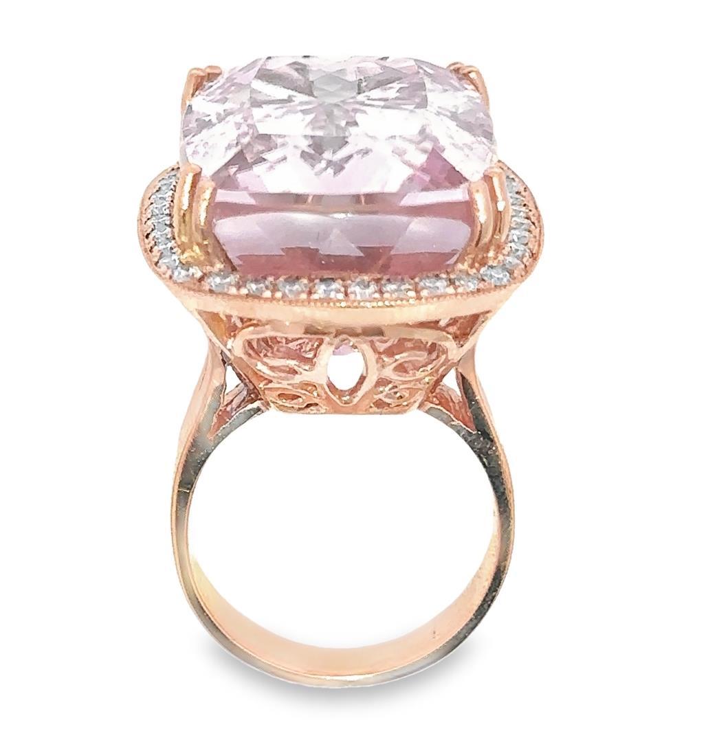 42.60 ctw Kunzite and 0.76 ctw Diamond Ring - 14KT Rose Gold