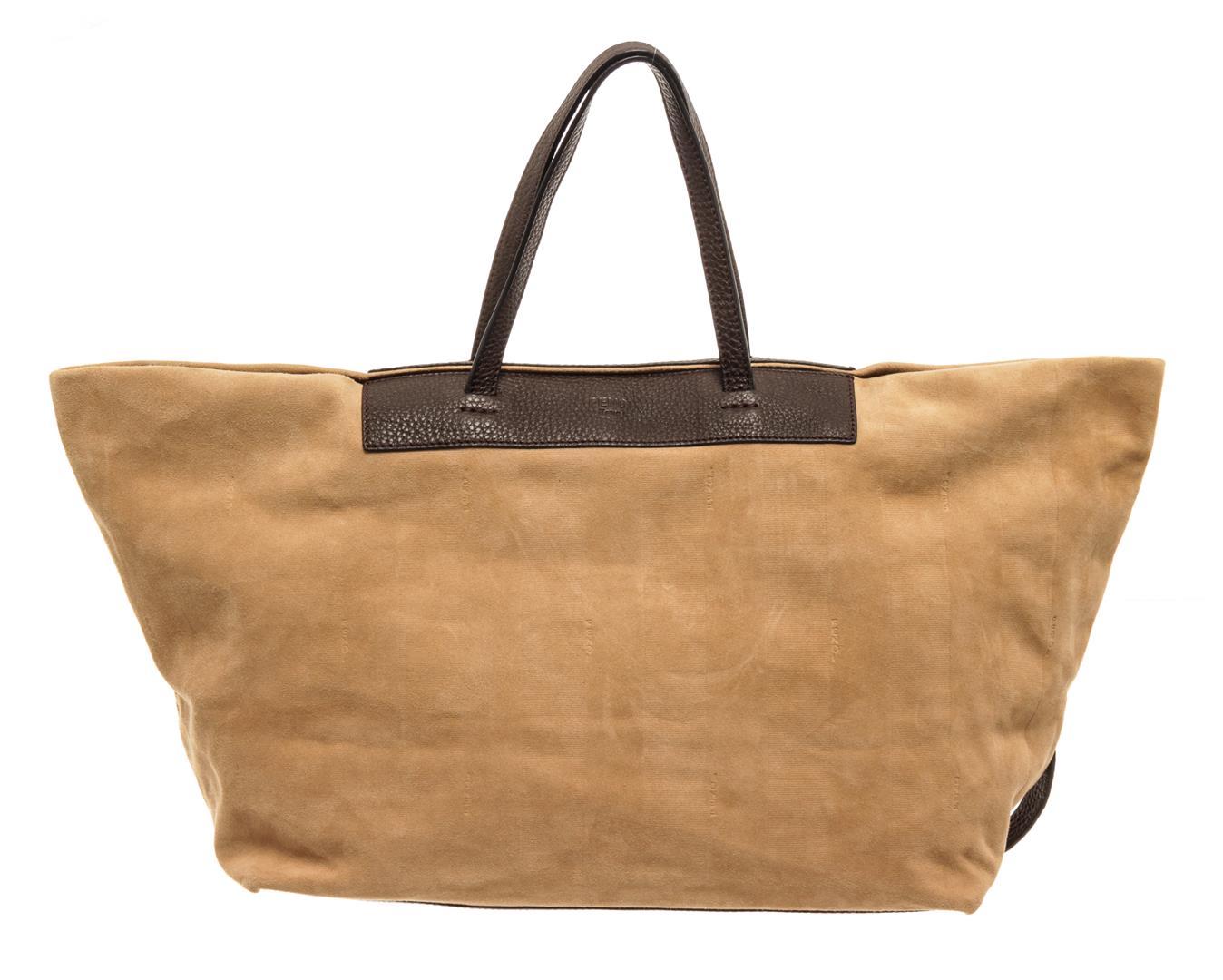 Fendi Beige Open Tote Suede Handbag