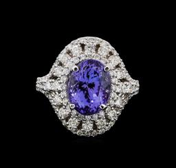 5.00 ctw Tanzanite and Diamond Ring - 14KT White Gold