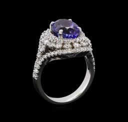 5.00 ctw Tanzanite and Diamond Ring - 14KT White Gold