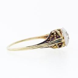 Antique Edwardian 14K TT Gold 0.15 ctw Old Mine Diamond Filigree Engagement Ring